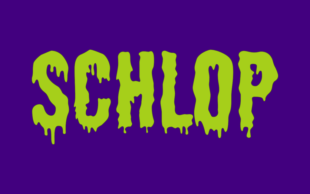 Schlop Halloween Typeface in slime green over a purple background