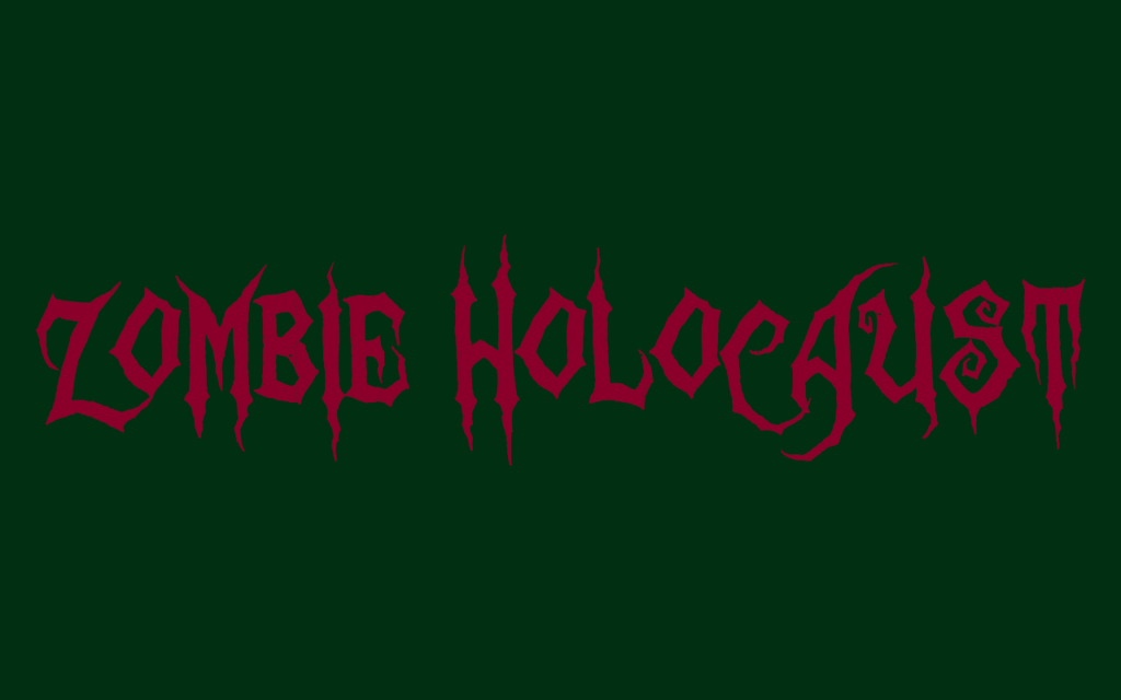 Zombie Holocaust Halloween Typeface in bright red over green background